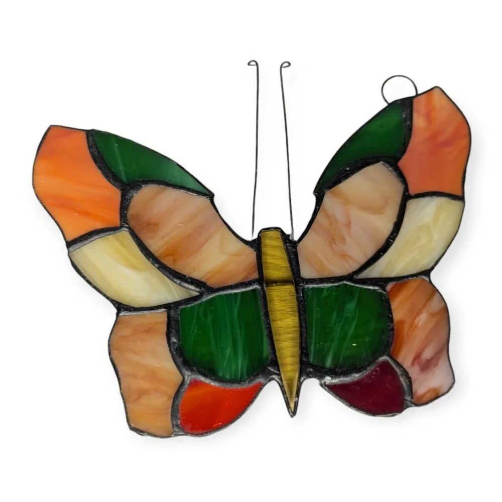 Colorful Stained Glass Butterfly Suncatcher with Antenna